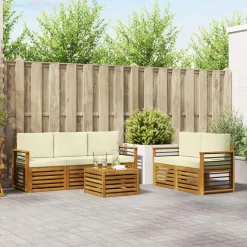 vidaXL Sofasæt med pude 6 pcs Naturlig og Fløde Massivt Akacietræ