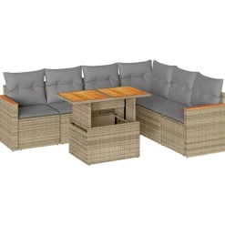 vidaXL sofasæt til haven 7 dele med hynder polyrattan akacietræ beige