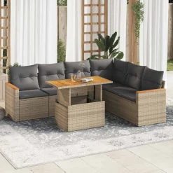 vidaXL sofasæt til haven 7 dele med hynder polyrattan akacietræ beige