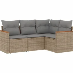 vidaXL sofasæt til haven 4 dele med hynder polyrattan beige