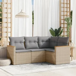 vidaXL sofasæt til haven 4 dele med hynder polyrattan beige