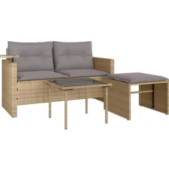vidaXL sofasæt til haven 3 dele med hynder polyrattan beige