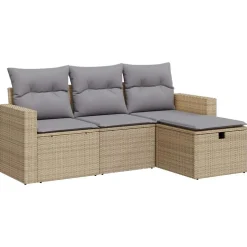 vidaXL sofasæt til haven 4 dele med hynder polyrattan beige