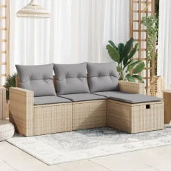 vidaXL sofasæt til haven 4 dele med hynder polyrattan beige
