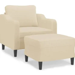 vidaXL sofastol med fodskammel 60 cm Stof cremefarvet