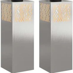 vidaXL Solar LED sti lys 2 pcs Sølv Rustfrit stål