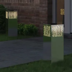 vidaXL Solar LED sti lys 2 pcs Sølv Rustfrit stål