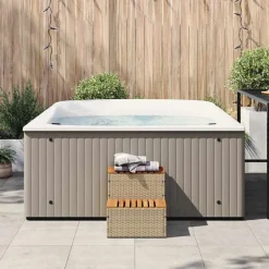 vidaXL spakant 50x50x50,5 cm polyrattan og massivt akacietræ beige