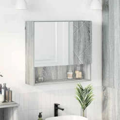 vidaXL Spejlskab med dør Grå Sonoma 59 x 17 x 55 cm Konstrueret træ