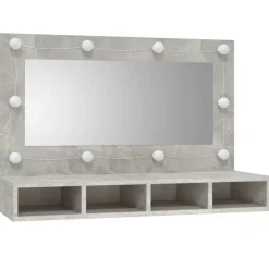 vidaXL spejlskab med LED-lys 90x31,5x62 cm betongrå