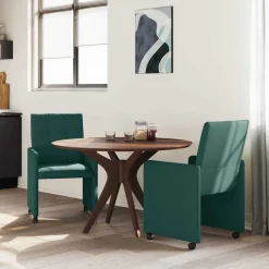 vidaXL Spisebordsstole med hjul 2 pcs Mørkegrøn 58 x 65 x 94 cm Stof
