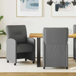 vidaXL Spisebordsstole med hjul 2 pcs Mørkegrå 57 x 67 x 95 cm Stof