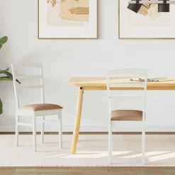 vidaXL Spisestuestol 2 pcs Hvid og brun Massiv Gummitræ