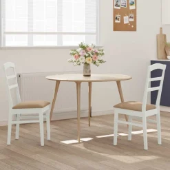 vidaXL Spisestuestol 2 pcs Hvid og brun Massiv Gummitræ