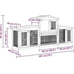 vidaXL stort udendørsbur til kæledyr 201x45x85 cm træ grå hvid