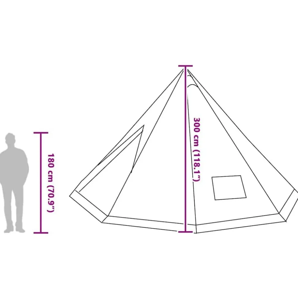 vidaXL Tipi telt med tag med opbevaring Grøn 560 x 560 x 300 cm taft