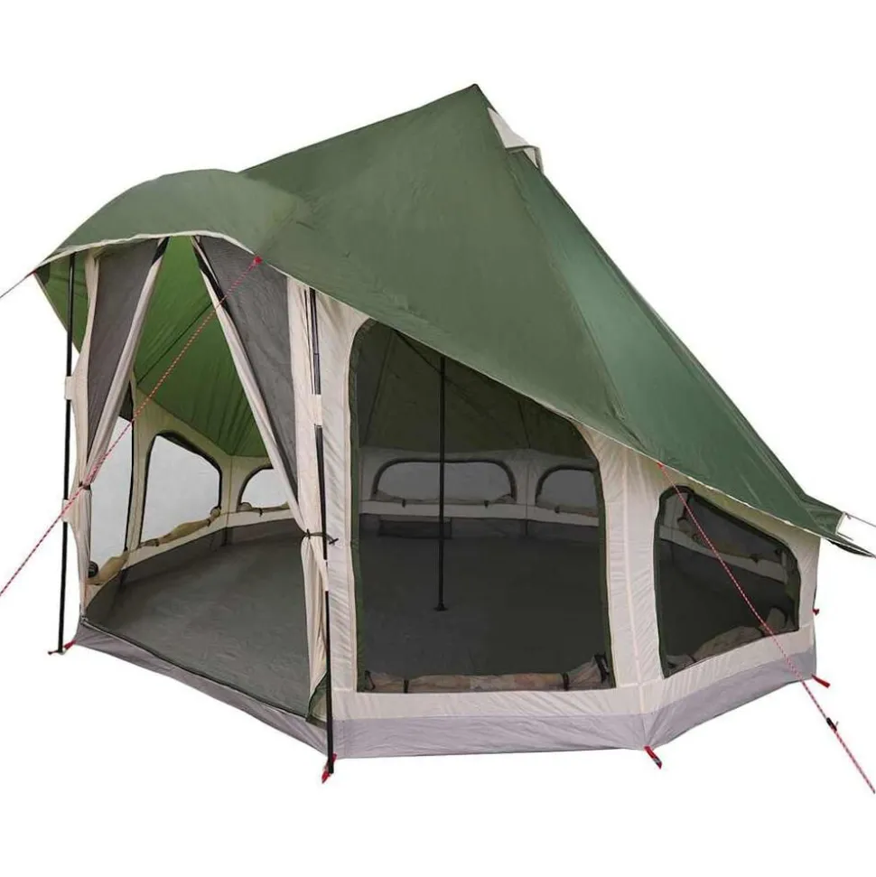 vidaXL Tipi telt med tag med opbevaring Grøn 404 x 370 x 270 cm taft