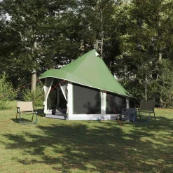 vidaXL Tipi telt med tag med opbevaring Grøn 404 x 370 x 270 cm taft