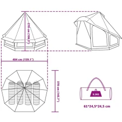 vidaXL Tipi telt med tag med opbevaring Grøn 404 x 370 x 270 cm taft