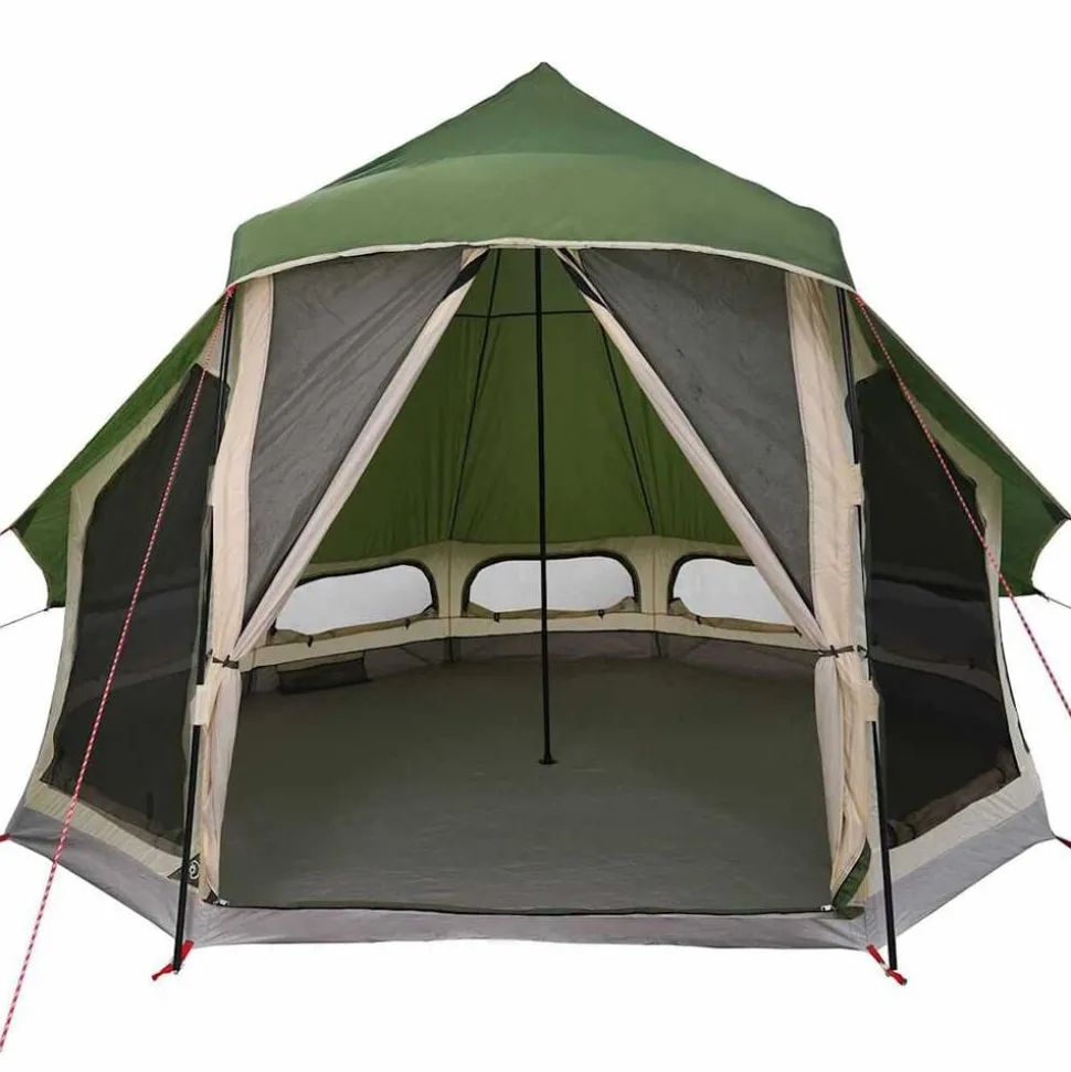 vidaXL Tipi telt med tag med opbevaring Grøn 404 x 370 x 270 cm taft