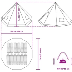 vidaXL Tipi telt med tag Grå og orange 560 x 560 x 300 cm taft