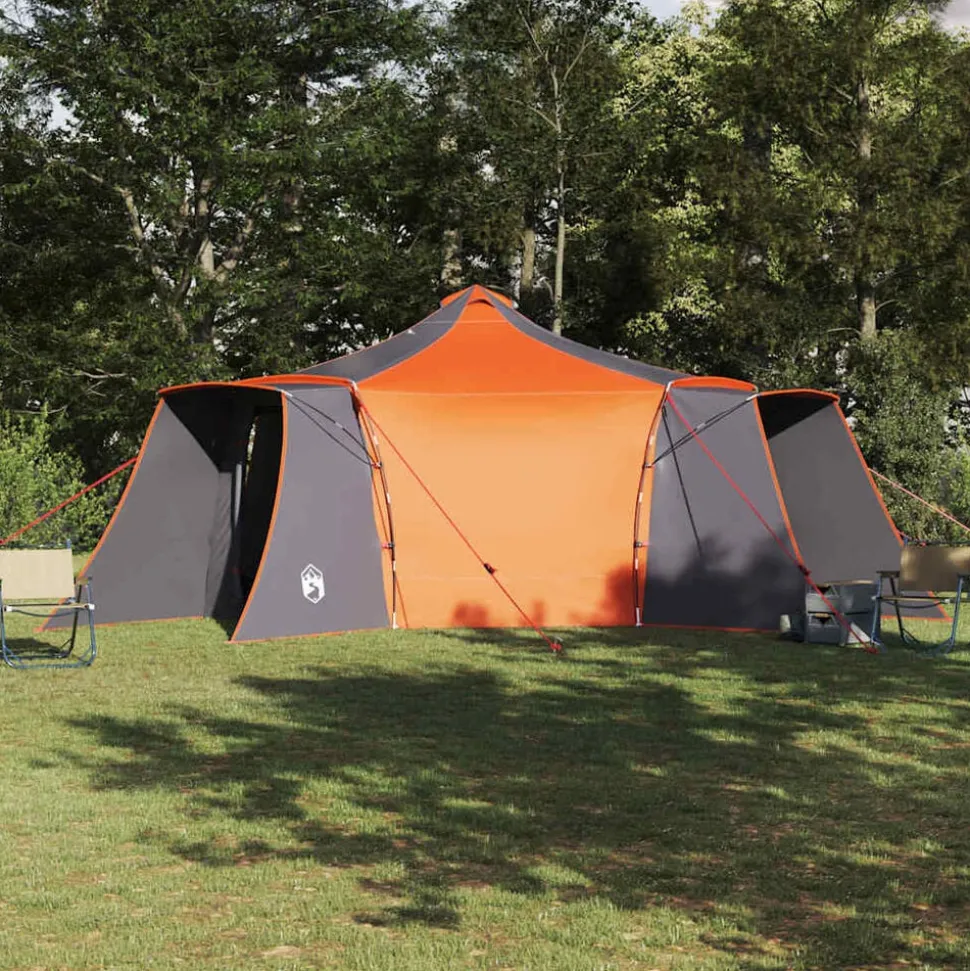 vidaXL Tipi telt med tag Grå og orange 492 x 492 x 275 cm taft