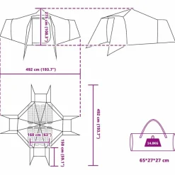 vidaXL Tipi telt med tag Grå og orange 492 x 492 x 275 cm taft