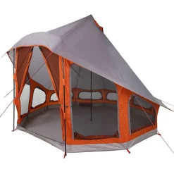 vidaXL Tipi telt med tag Grå og orange 404 x 370 x 270 cm taft