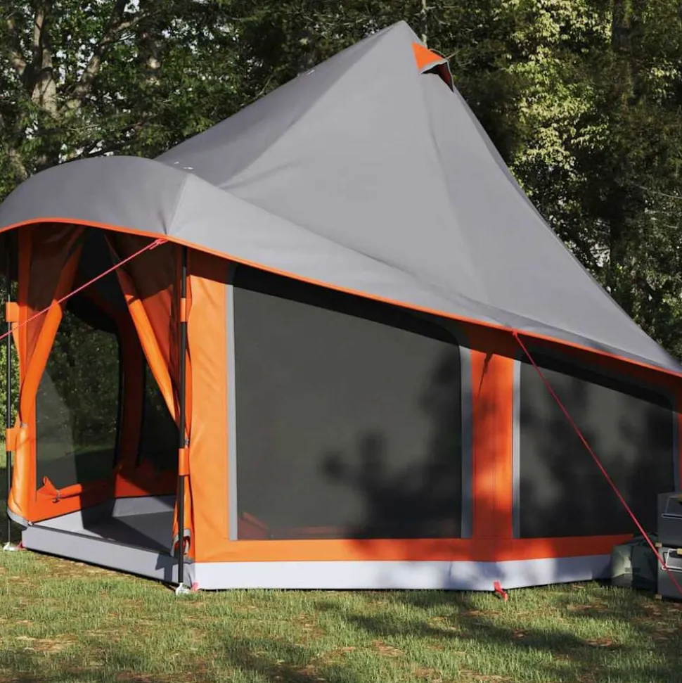vidaXL Tipi telt med tag Grå og orange 404 x 370 x 270 cm taft