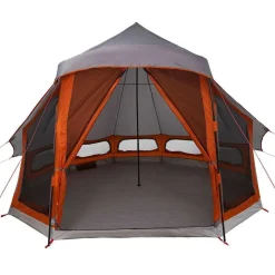 vidaXL Tipi telt med tag Grå og orange 404 x 370 x 270 cm taft