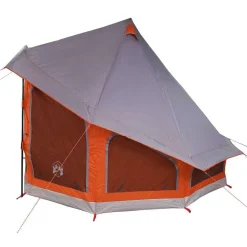 vidaXL Tipi telt med tag Grå og orange 404 x 370 x 270 cm taft