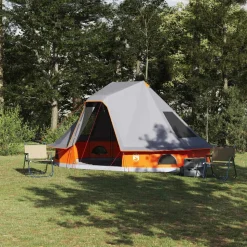 vidaXL Tipi telt med tag Grå og orange 466 x 310 x 240 cm taft