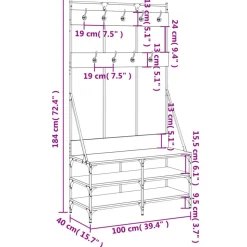 vidaXL tøjstativ med skoopbevaring 100x40x184 cm brun egetræsfarve