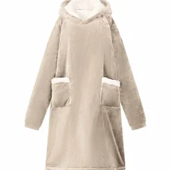 vidaXL Tæppe-hoodie Beige M Fleece og Flannel