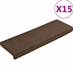 vidaXL trappemåtter 15 stk. 65x21x4 cm brune rektangulære kanter