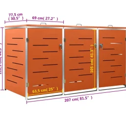 vidaXL tredobbelt skraldespandsskjuler 207x77,5x112,5 cm rustfrit stål