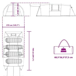 vidaXL Tunnel telt 4-personer med tag Grøn og Hvid 740 x 370 x 220 cm