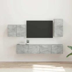 vidaXL Tv vægskab sæt Vægmonteret 4 pcs Beton Grå Konstrueret træ