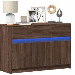 vidaXL tv-bord m. LED-lys 91x34x61 cm konstrueret træ brunt eg