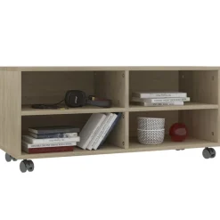 vidaXL tv-bord med hjul 90x35x35 cm konstrueret træ sonoma-eg