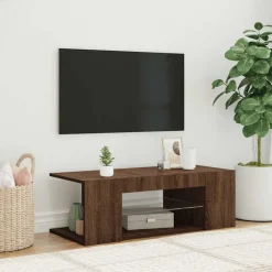 vidaXL tv-bord med LED-lys 90x39x30 cm brun egetræsfarve