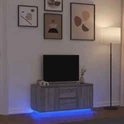 vidaXL tv-bord med LED-lys 100x41x50 cm grå sonoma-eg