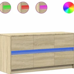 vidaXL tv-bord med LED-lys 100x34x50 cm konstrueret træ sonoma-eg