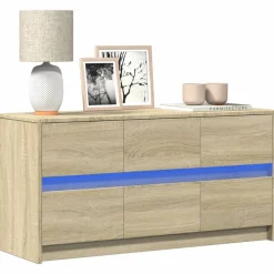 vidaXL tv-bord med LED-lys 100x34x50 cm konstrueret træ sonoma-eg
