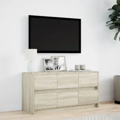 vidaXL tv-bord med LED-lys 100x34x50 cm konstrueret træ sonoma-eg