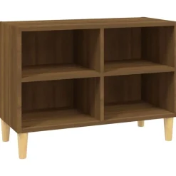 vidaXL tv-bord med massive træben 69,5x30x50 cm brun eg