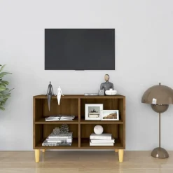 vidaXL tv-bord med massive træben 69,5x30x50 cm brun eg