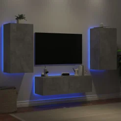 vidaXL tv-møbel til væg 3 dele med LED-lys betongrå