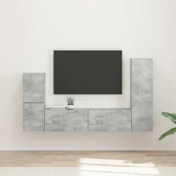 vidaXL TV-møbelsæt Vægmonteret 4 pcs Beton Grå Konstrueret træ