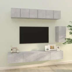 vidaXL tv-skabssæt 6 dele konstrueret træ betongrå